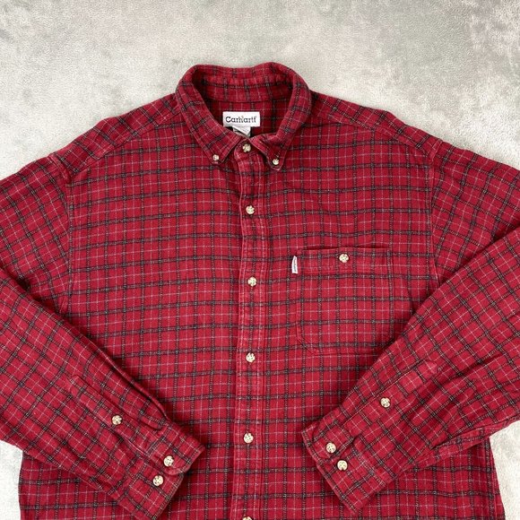 Carhartt Y2K Flannel Mens Plaid Casual Workwear Button Down Long Sleeve Shirt XL - Picture 2 of 8